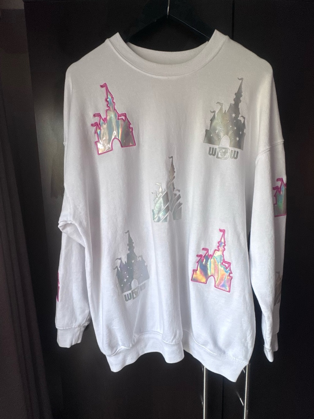 Disney White Sweatshirt with Iridescent Castle Graphics